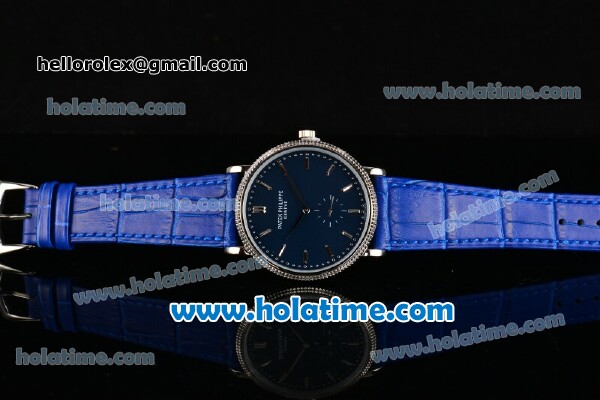 Patek Philippe Calatrava Miyota Quartz Steel Case with Silver Stick Markers and Blue Dial - Click Image to Close